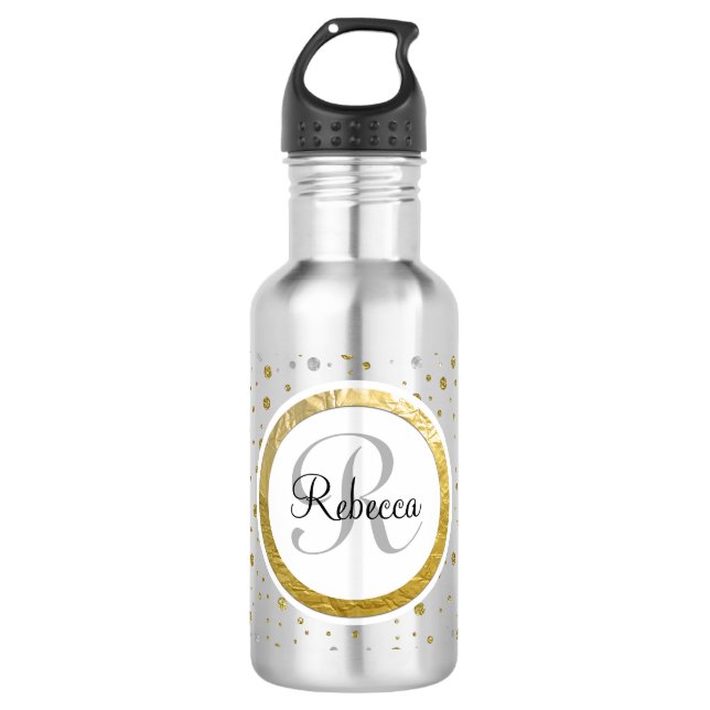 Bouteille D'eau En Acier Inoxydable Monogramme Confetti d'argent/or (Devant)