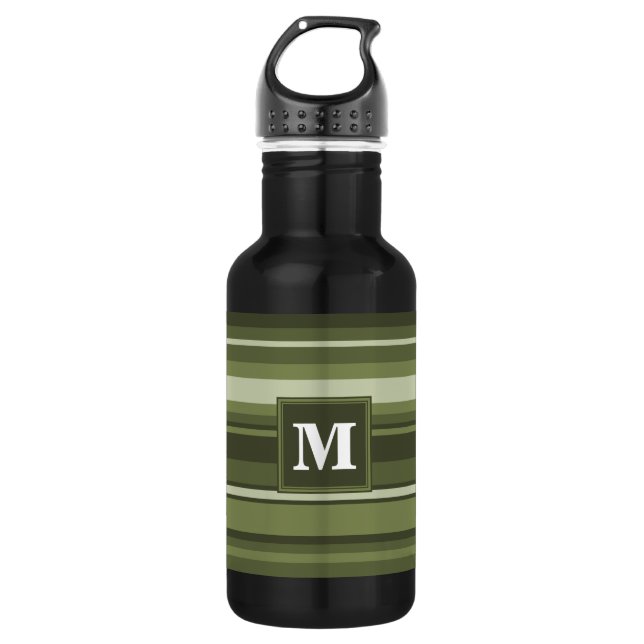 Bouteille D'eau En Acier Inoxydable Monogramme rayures vert olive (Devant)