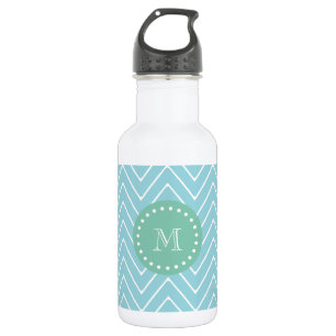 Bouteille D'eau En Acier Inoxydable Motif de Blue Chevron Monogramme vert à la menth