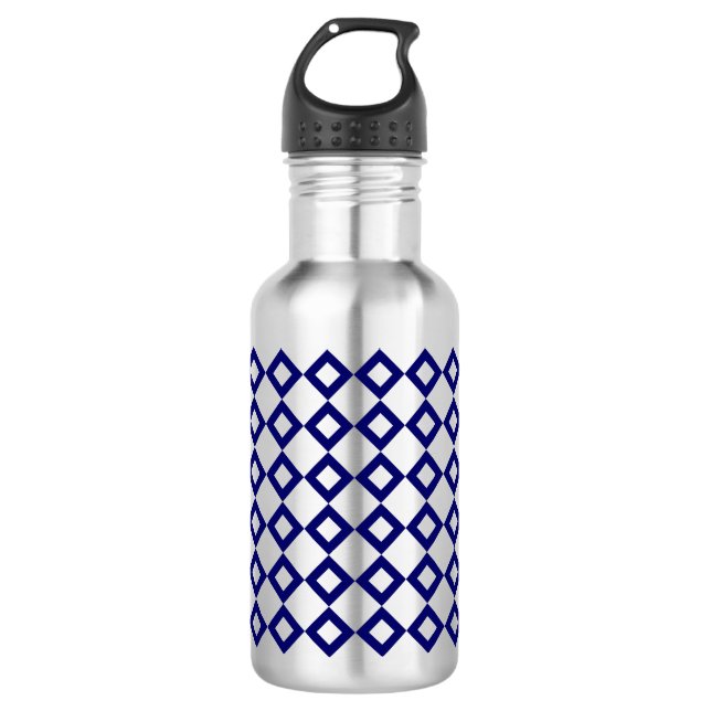 Bouteille D'eau En Acier Inoxydable Motif diamant blanc et marine (Devant)