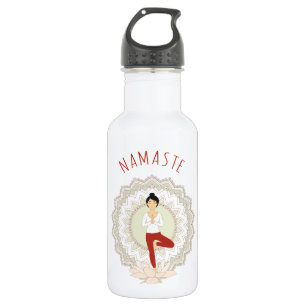 Bouteille D'eau En Acier Inoxydable Namaste dans la pose d'arbre - femme d'Asana de
