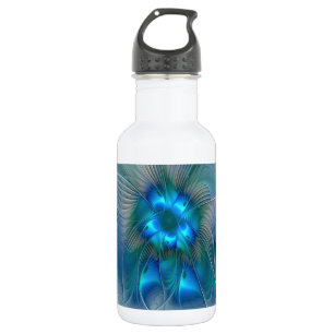 Bouteille D'eau En Acier Inoxydable Ovations debout, fractale abstraite bleu turquoise