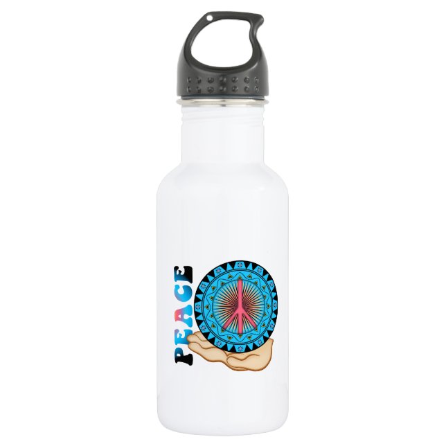Bouteille D'eau En Acier Inoxydable Paix ~ Soleil (Devant)