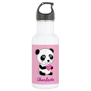 Bouteille D'eau En Acier Inoxydable Panda mignon avec un coeur rose personnalisable