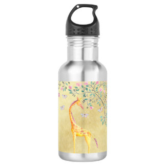 Bouteille D'eau En Acier Inoxydable Papillons et fleur de girafe d'aquarelle