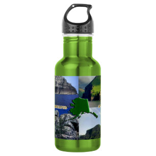 Bouteille D'eau En Acier Inoxydable Paysages rocheux de l'Alaska Collage