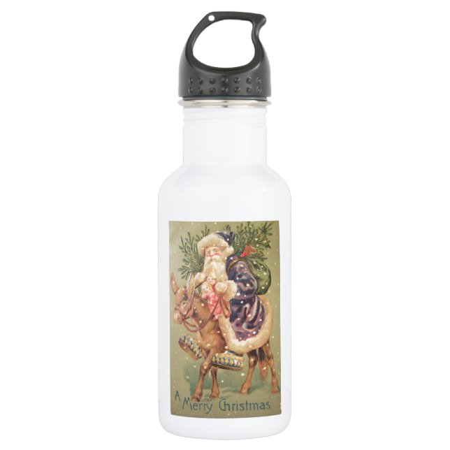 Bouteille D'eau En Acier Inoxydable Père Noël Riding Donkey (Devant)