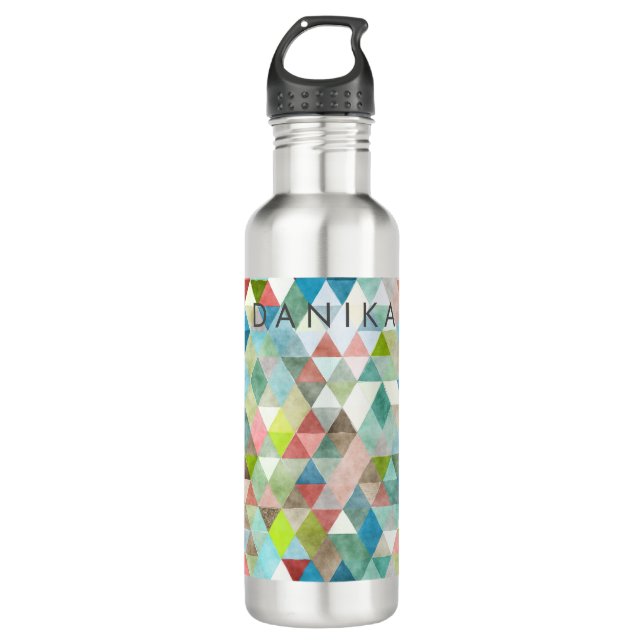 Bouteille D'eau En Acier Inoxydable PixDezines Aquarelle Boho Géométrique/Triangles (Devant)