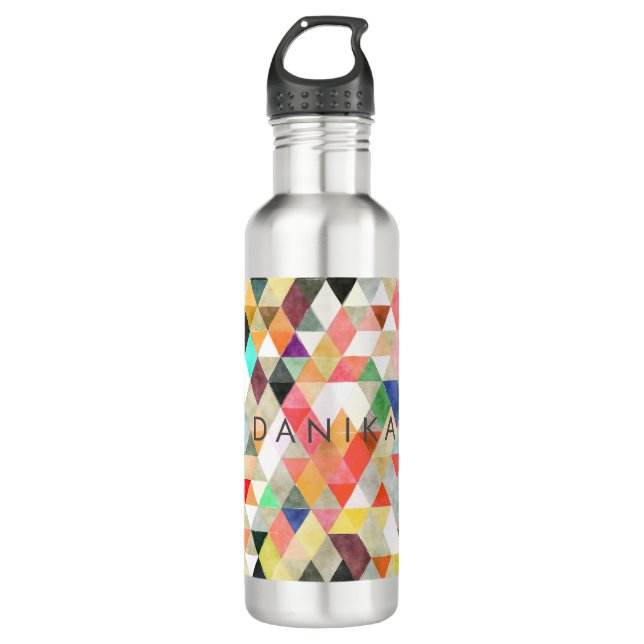 Bouteille D'eau En Acier Inoxydable PixDezines Aquarelle Boho Géométrique/Triangles (Devant)