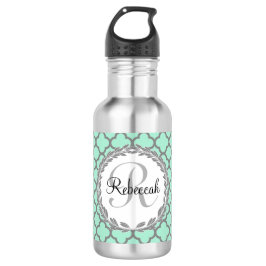 Bouteille D'eau En Acier Inoxydable Quatrefoil vert et gris Laurel