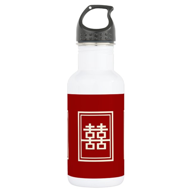 Bouteille D'eau En Acier Inoxydable Rectangle double bonheur Mariage chinois classique (Devant)