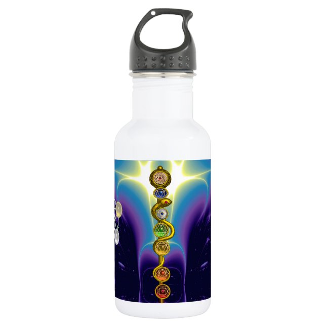 BOUTEILLE D'EAU EN ACIER INOXYDABLE RODE D'ASCLEPIUS 7 CHAKRAS, YOGA, ÉNERGIE SPIRITUE (Devant)
