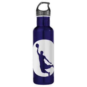 Bouteille D'eau En Acier Inoxydable Silver Circle Silhouette Basketball Personnalisé