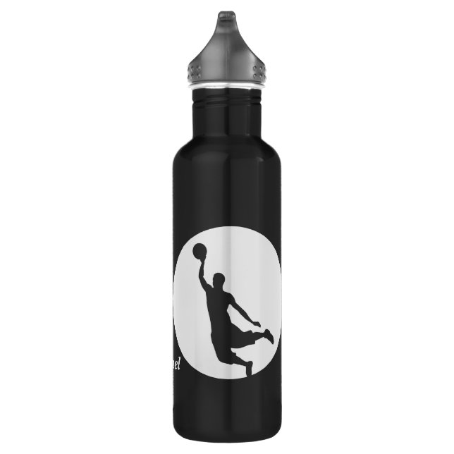 Bouteille D'eau En Acier Inoxydable Silver Circle Silhouette Basketball Personnalisé (Droite)