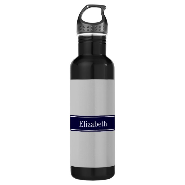 Bouteille D'eau En Acier Inoxydable Solid Gray Navy Blue Ribbon (Devant)