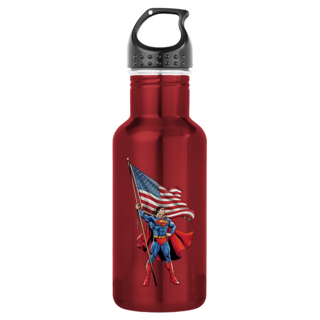 Bouteille D'eau En Acier Inoxydable Superman tenant le drapeau américain (Devant)