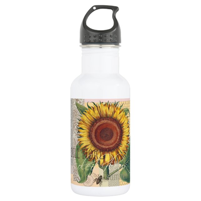 Bouteille D'eau En Acier Inoxydable Tournesol Vintage Damas Fleur Art (Devant)