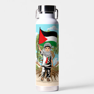 Bouteille D'eau Enfant avec Keffiyeh Palestine Drapeau et olivier