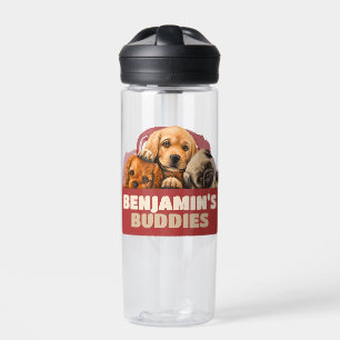 Bouteille D'eau Enfant's Chien Chien Amis Personnalisable Rouge Br