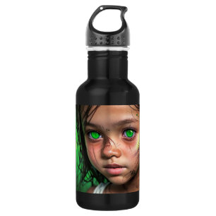 Bouteille D'eau Enfants tribaux Fille futuriste aux yeux verts b
