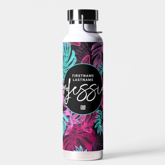Bouteille D'eau Entreprise Employé Tropical Chic Nom personnalisé, (Gauche)