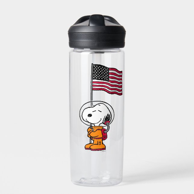 Bouteille D'eau ESPACE | Snoopy avec astronaute du drapeau (Extérieur)