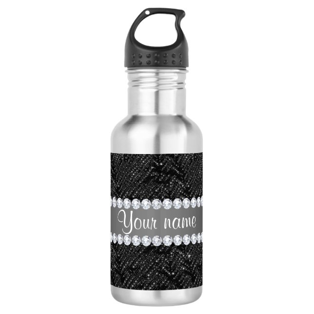 Bouteille D'eau Étincelles et diamants noirs de paillettes de Faux (Devant)