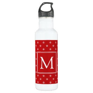 Bouteille D'eau Étoiles blanches sur Monogramme rouge vif