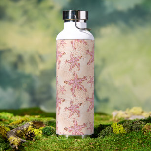 Bouteille D'eau Étoiles de mer et motif pastel rose corail
