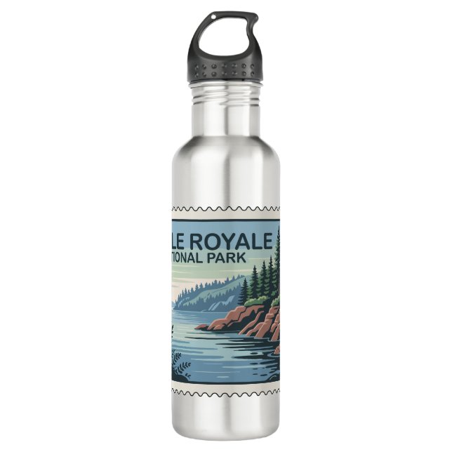 Bouteille D'eau Explorez le côté sauvage de l'île Royale Timbre (Devant)