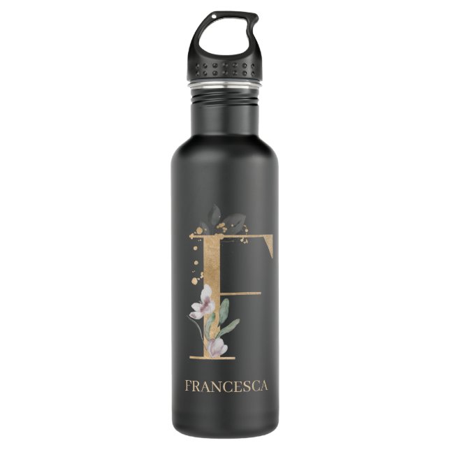 Bouteille D'eau F Monogramme Floral Personnalisé (Devant)