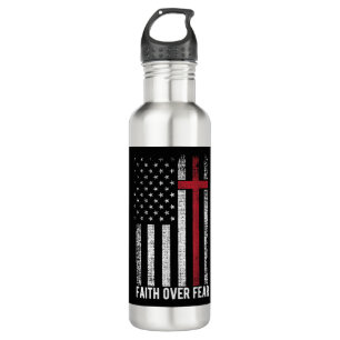 Bouteille D'eau Faith Over Fear American États-Unis Flag Christian