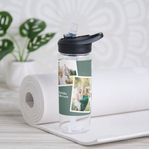 Bouteille D'eau Famille multi-photo moderne sauge vert simple fami