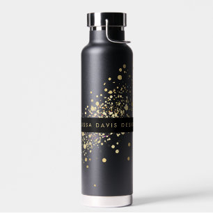 Bouteille D'eau Faux Gold Confetti sur Black Personnalisé