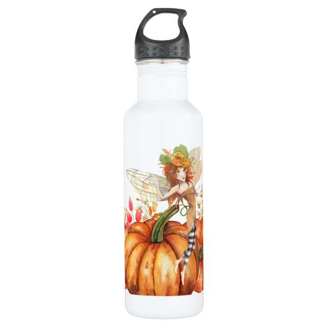 Bouteille D'eau Fée de forêt & Bouquet Citrouille d'automne (Devant)