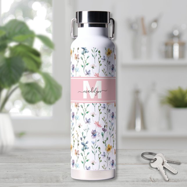 Bouteille D'eau Feminine Boho Botanical Script Monogram (Feminine Boho Botanical Script Monogram Water Bottle)