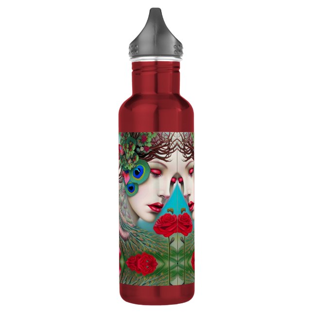 Bouteille D'eau Feminine Red Lips et Rose Peacock Abstrait (Gauche)