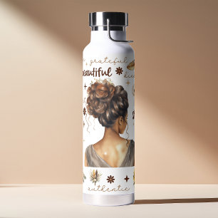 Bouteille D'eau Femme africaine aux cheveux bruns Affirmation Boho