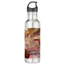 Bouteille D'eau Femme américaine avec collier perle et robe rose