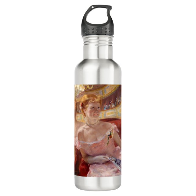 Bouteille D'eau Femme américaine avec collier perle et robe rose (Devant)