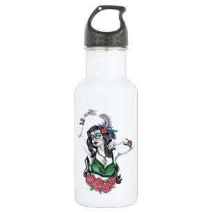 Bouteille D'eau Femme crâne de sucre avec Rose