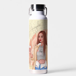 Bouteille d'eau femme fashionista cheveux roses do