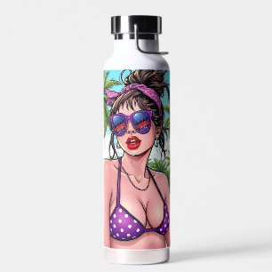 Bouteille D'eau Femmes en Bikini violet et Bandanna à la plage