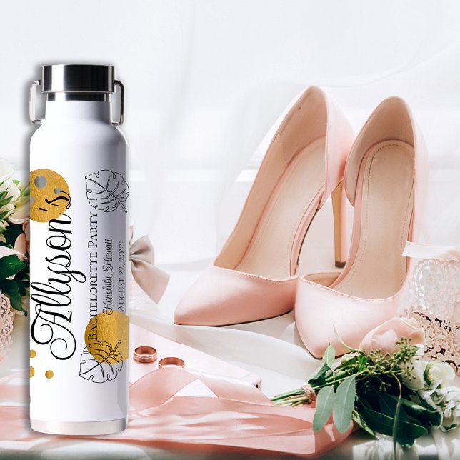 Bouteille D'eau Fête de Bachelorette avec Monstera Tropical Gold D (Créateur téléchargé)