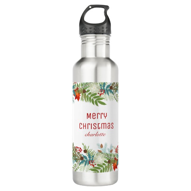 Bouteille D'eau Fête de Noël Floral Personnalisé (Devant)