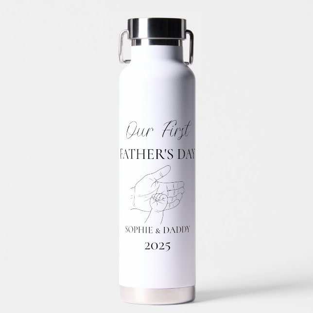 Bouteille D'eau Fête de notre premier père | Nom du bébé, père et  (Avant)