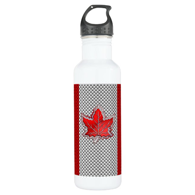 Bouteille D'eau Feuille d'érable rouge canadienne sur papier à fib (Devant)