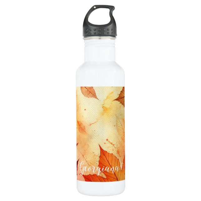 Bouteille D'eau Feuilles d'aquarelle autummonique personnalisée (Devant)