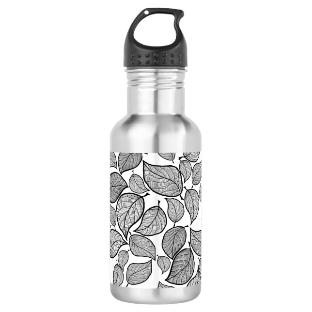 Bouteille D'eau Feuilles noirs en blanc (Devant)