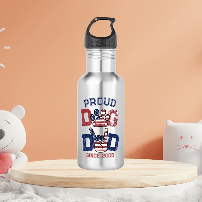 Bouteille D'eau Fier American USA Pet Dog Papa Lover US Drapeau (Créateur téléchargé)